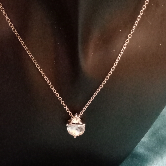 White Gold Plated Heart Necklace (Clear) - Picture 2 of 4